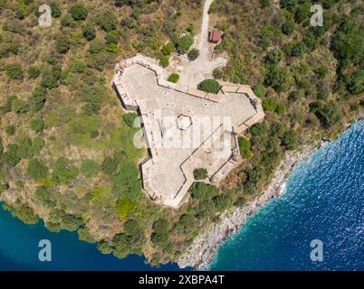 Aerial view of Porto Palermo Castle along the Albanian coastline on the Ionian Sea in southern Albania Stock Photo