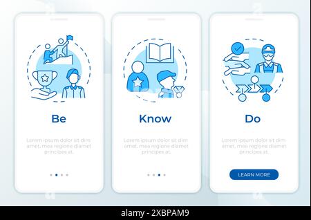 Army leadership pillars blue onboarding mobile app screen Stock Vector