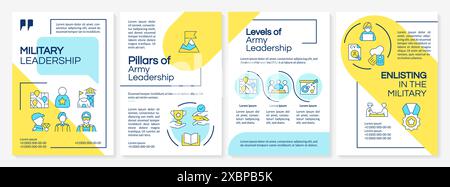 Military leadership features blue and yellow brochure template Stock Vector