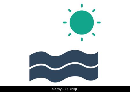 Sea icon. wave with sun. icon related to recreation. solid icon style. water elements vector illustration Stock Vector