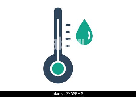 Hot water icon. temperature with water drop. icon related to Heating. solid icon style. water elements vector illustration Stock Vector