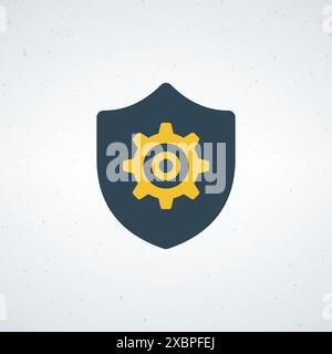 Security shield with gear icon symbol. Stock vector illustration isolated Stock Vector