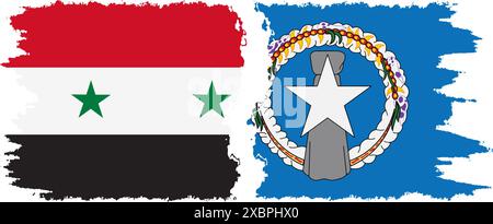 Northern Mariana Islands and Syria grunge flags connection, vector Stock Vector
