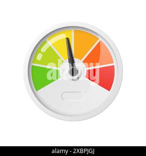 Realistic speedometer icon. With arrow for instrument panel with color indicators. Tachometer gauge or speed, performance and rating scale. Vector ill Stock Vector