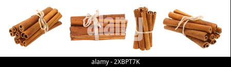 Set of Bunches of Cinnamon Sticks, isolated on a transparent background Stock Photo