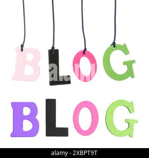 Set of Color Wooden Letters in Blog word form, isolated on a transparent background Stock Photo