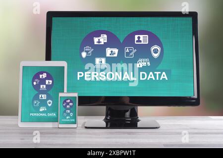 Personal data concept shown on different information technology devices Stock Photo