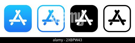 Kyiv, Ukraine - February 05, 2024: Set of App Store mobile app icons, printed on paper. The App Store is an app marketplace developed and maintained b Stock Photo