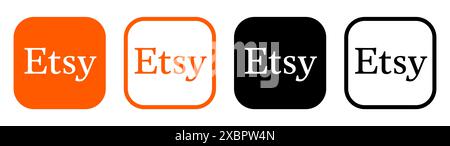 Kyiv, Ukraine - February 05, 2024: Set of Etsy mobile app icons, printed on paper. Etsy is an e-commerce company focused on handmade or vintage items Stock Photo