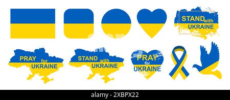 Set of different concepts with Ukraine national flag, for banner and web design, vector illustration close-up Stock Vector