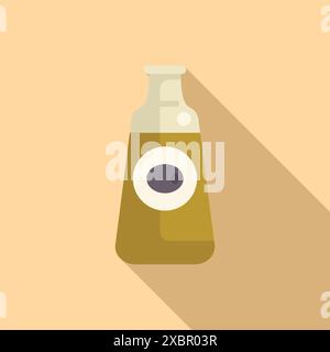 Glass bottle of olive oil standing on yellow background with long shadow Stock Vector
