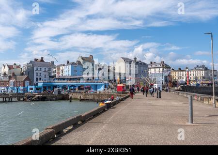 View of Bridlington harbour and seafront, East Riding of Yorkshire, England, UK Stock Photo