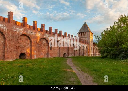 Fortress wall and watchtower of the Smolensk Kremlin, Russia. Stock Photo