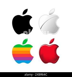 Kiev, Ukraine - June 10, 2022: Old and New Apple logotypes on white background, vector illustration. Apple is an American multinational corporation, t Stock Vector