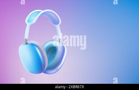 Kiev, Ukraine - October 05, 2022: Mutlicolor in neon style wireless headphones Apple AirPods Max, on neon style background. Realistic vector illustrat Stock Vector