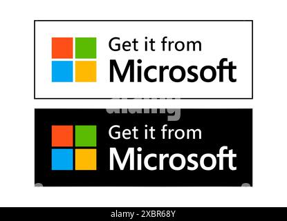 Kiev, Ukraine - September 29, 2022: Black and white Get it from Microsoft button icons, on white background, vector illustration. Microsoft Store is a Stock Vector