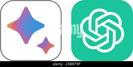 Set of OpenAI ChatGPT and Google Bard Chatbot icons on a white background, vector illustration. ?ompetition concept of the best AI companies Stock Vector