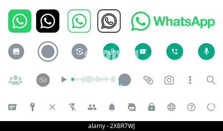 Kyiv, Ukraine - February 29, 2023: WhatsApp Set of Mobile App interface icons and logos. Social Media interface templates collection. Illustrative edi Stock Vector
