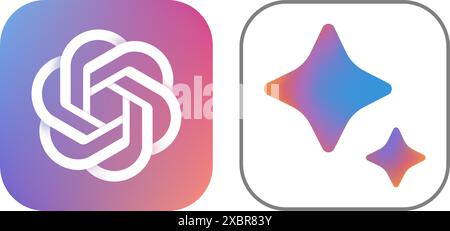 Set of OpenAI ChatGPT and Google Bard Chatbot icons on a white background, vector illustration. ?ompetition concept of the best AI companies Stock Vector