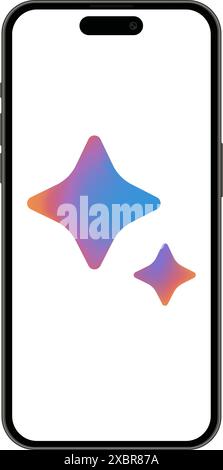 Smart phone Apple iPhone 14 Pro Max with Google Bard Chatbot icon in screen of it, on white background. Realistic vector illustration Stock Vector