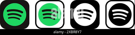 Set of Spotify mobile app icons, isolated on a white background, vector illustration. Spotify is an audio streaming and media services provider Stock Vector