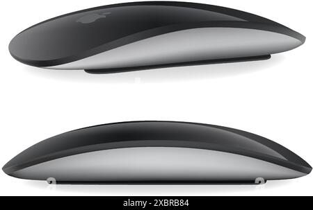 Black Apple Magic Mouse - Black Multi-Touch Surface, on a white background, vector illustration. The Magic Mouse is a multi-touch wireless mouse sold Stock Vector