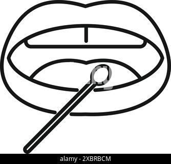 Line icon of open mouth with cotton swab, representing a saliva sample being taken for dna testing Stock Vector