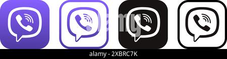 Set of Viber mobile app icons, isolated on a white background, vector illustration. Viber is a cross-platform VoIP and instant messaging software appl Stock Vector