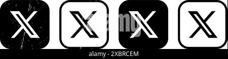 Set of X - Twitter mobile app icons, isolated on a white background, vector illustration. Twitter changes logo to X, replacing blue bird symbol Stock Vector