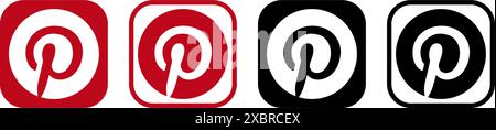 Set of Pinterest mobile app icons, isolated on a white background, vector illustration. Pinterest is image sharing and social media service to enable Stock Vector