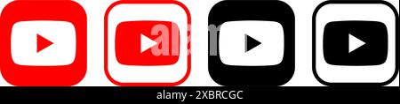 Set of YouTube mobile app icons, isolated on a white background, vector illustration. YouTube is online video sharing and social media platform owned Stock Vector