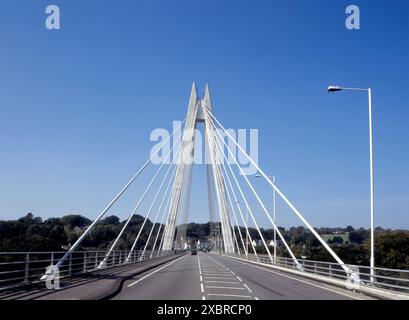 The Chartist Bridge over the Sirhowy Valley at Blackwood was designed by engineers Arup and named for the nineteenth century Chartist Movement Stock Photo