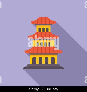 Colorful illustration of a three story pagoda, a tiered tower common in east asian architecture Stock Vector