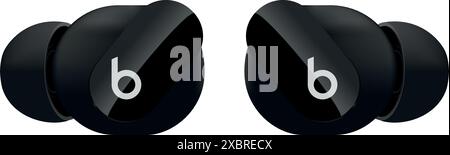 Apple Beats Studio Buds in Black color, isolated on a transparent background, vector illustration. Beats Studio Buds are wireless noise-cancelling ear Stock Vector