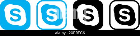 Set of Skype mobile app icons, isolated on a white background, vector illustration. Skype is a proprietary telecommunications application operated by Stock Vector