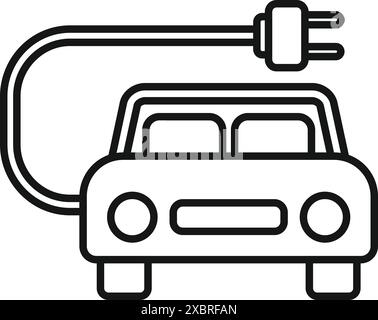 Line art icon of an electric car being charged, symbolizing eco friendly transportation Stock Vector