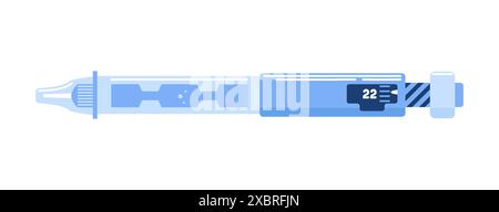 Hormone ampoule inside syringe. Diabetes control injector. Medical device for diabetic patients. Medicine shot for high blood sugar people. Stock Vector
