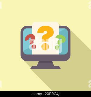 Illustration of a computer showing question marks on screen with document for frequently asked questions Stock Vector