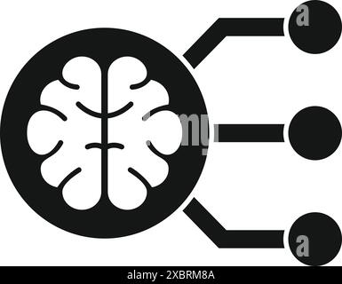 Black and white icon of a brain sending signals, representing the thinking process Stock Vector