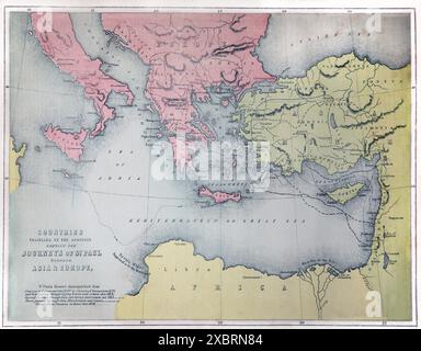 Old Map of Showing the Journeys of Saint Paul in Holy Bible Stock Photo ...