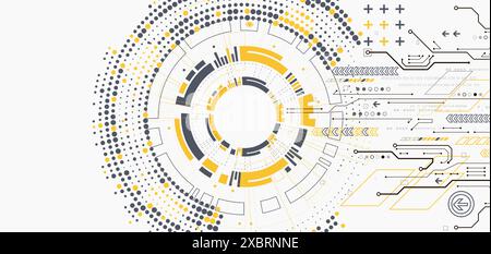 Scientific and technological concept with the use of technical elements formed in the shape of a circle. Vector illustration. Stock Vector