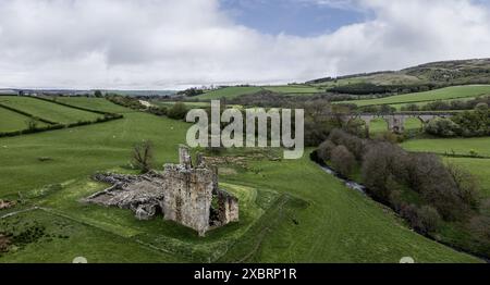 edlingham castle and viaduct near alnwick northumberland elevated view Stock Photo