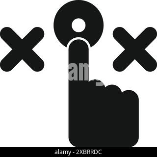 Hand is pushing right button on touch screen, making decision concept Stock Vector