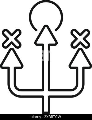 Icon of three arrows pointing up, two with crosses showing wrong way and one correct way Stock Vector