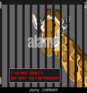 Protest to stop animal abuse, against zoo and cruelty to wild animals. Antizoo concept vector illustration. Animal in the cage as a prisoner, Freedom Stock Vector