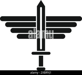 Bold black and white emblem featuring a sword with wings, symbolizing bravery, power, and victory Stock Vector