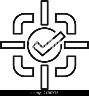 Crosshair with check mark line icon. Goal reached symbol. Target review ...