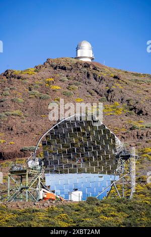 MAGIC telescopes, Roque de los Muchachos Observatory, La Palma, Canary Islands, Spain Stock Photo