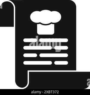 Simple black icon of a recipe scroll with a chef hat, representing cooking instructions Stock Vector