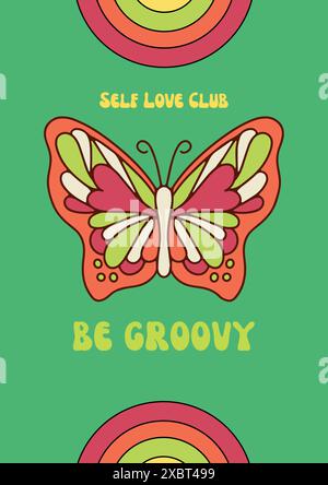 Colorful Retro Illustrative Be Groovy Flyer Stock Vector